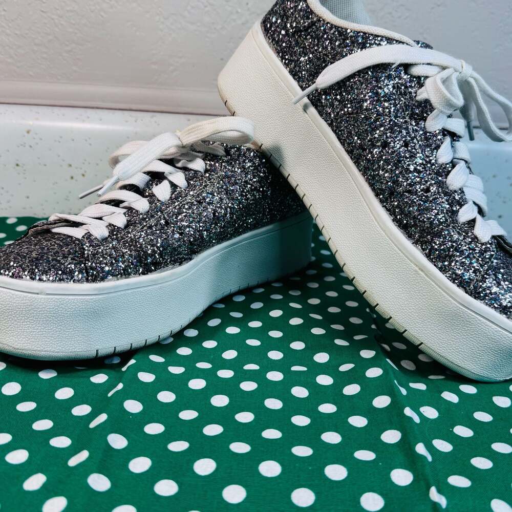J. Adams Hero Platform Sneakers for Women Glitter Silver 7.5 - Picture 3 of 9